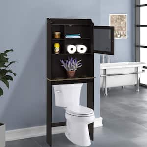 Modern 23.25 in. W x 69 in. H x 7.25 in. D Black MDF Home Over-the-Toilet Storage for Bathroom with Adjustable Shelf