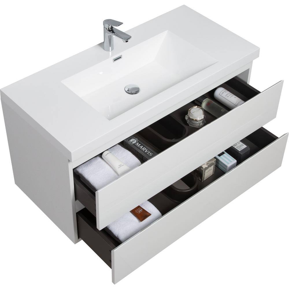 42" Glossy White MDF Floating Bathroom Vanity with Resin Sink