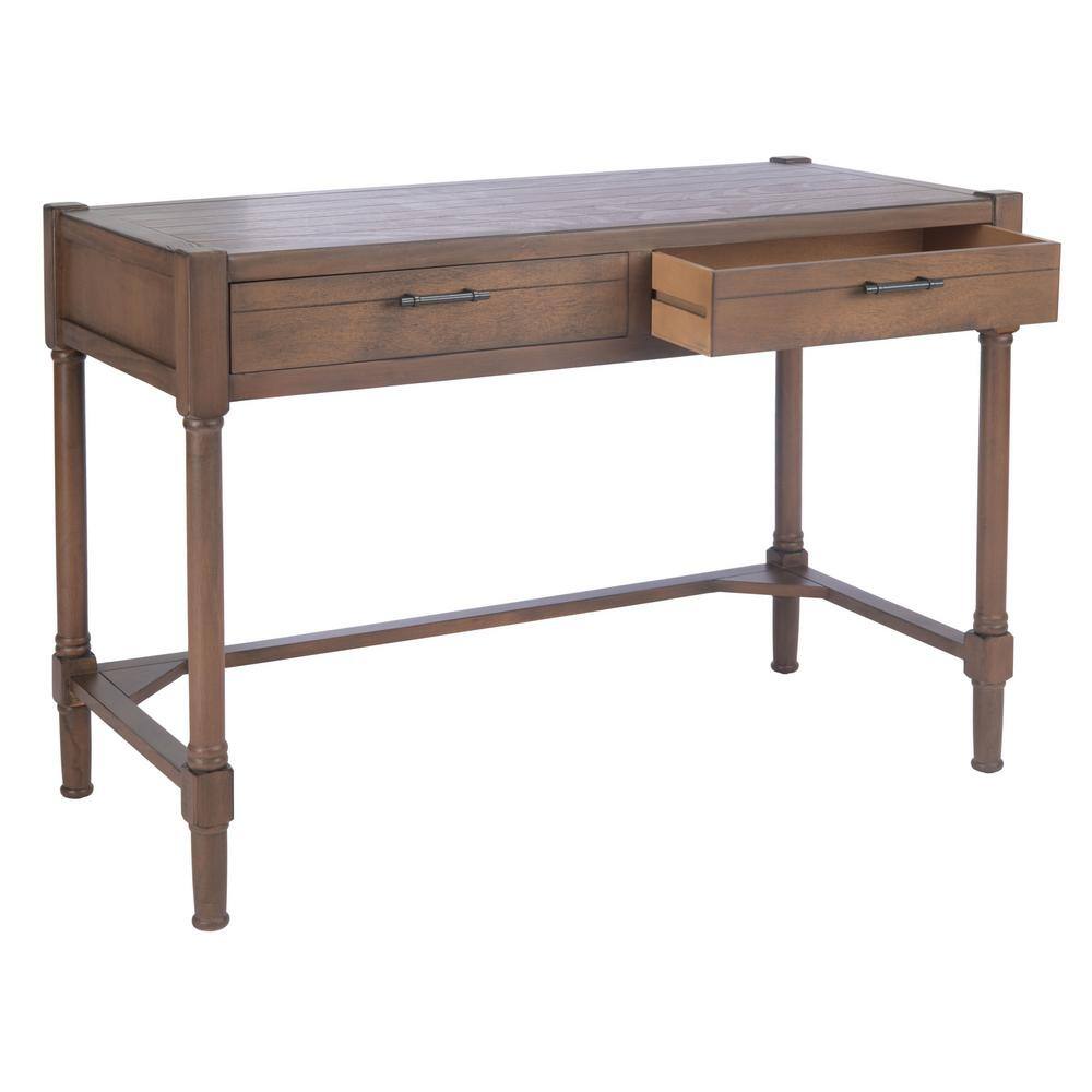 Filbert Traditional Carved Brown Wood Writing Desk with Drawers
