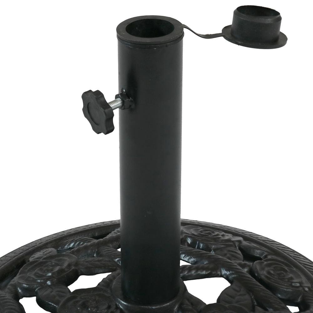 Black Cast Iron Decorative Rose Blossom Patio Umbrella Base Stand
