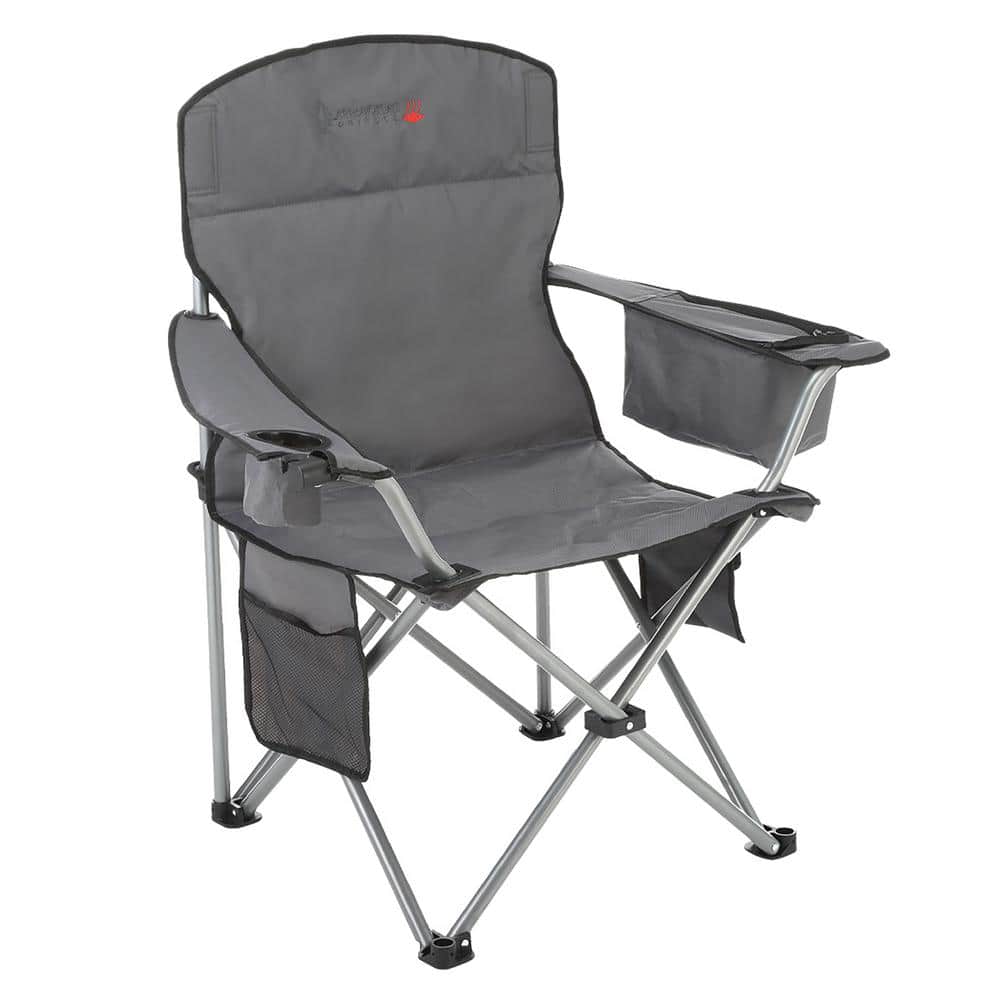 Gray Heated Folding Camping Chair with Cooler and Cup Holders