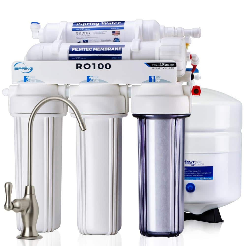 5-Stage 100 GPD Under Sink Reverse Osmosis Water Filter System 1:1 Pure to Waste Ratio, US Made Filters