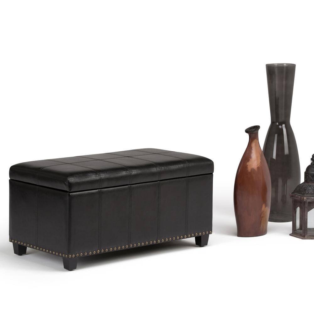 Midnight Black Traditional 33.5" Bench Ottoman with Stitched Top