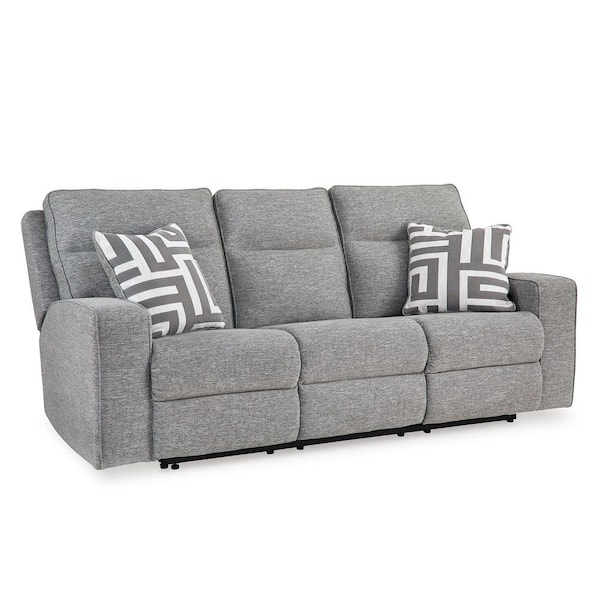 Biscoe 88 in. Square Arm Polyester Rectangle Power Reclining Sofa with USB Ports in Gray
