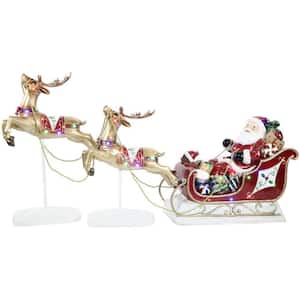 23 in. Red LED Christmas Santa Sleigh and Flying Reindeer (3-Piece Set)