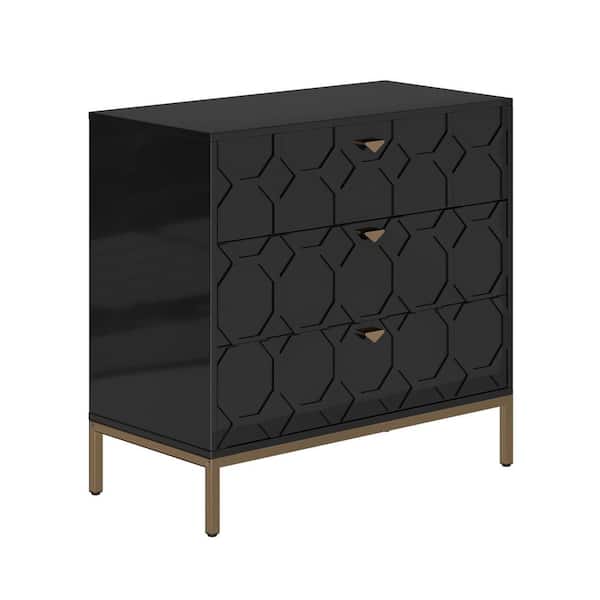 32.28 in. H Freestanding Storage Cabinet Black 3 Drawer Accent Cabinet