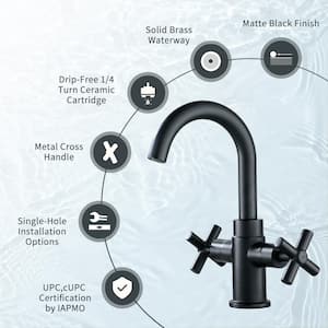 Modern Double Handle Single Hole Brass Bathroom Faucet with Spot Resistant in Matte Black