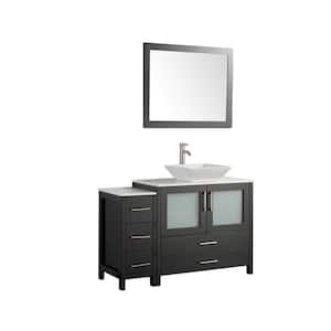Ravenna 48 in. W Bathroom Vanity in Espresso with Single Basin in White Engineered Marble Top and Mirror