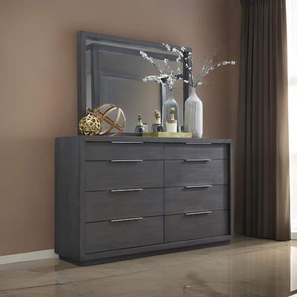 Benjara Gray 48 in. W x 36 in. H Modern Square Wood Dresser Mirror