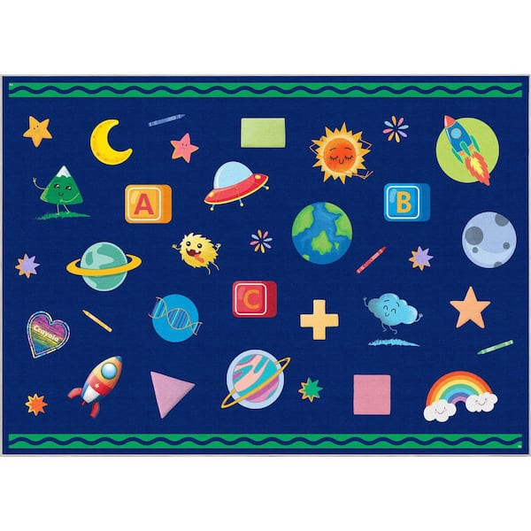 Crayola Cosmic Adventure Space Theme Modern, Blue 5 ft. x 7 ft., Area Rug