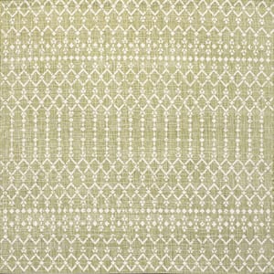 Ourika Moroccan Geometric Textured Weave Light Green/Cream 5 ft. Square Indoor/Outdoor Area Rug