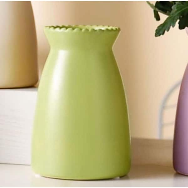 Unbranded 7 in. Green Round Ceramic Decorative Vase-Minimalist Ceramic Vase