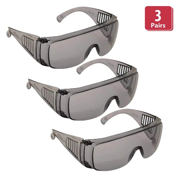 BISON LIFE Diamont Vented Over Clear Safety Glasses, ANSI Z87.1, Anti-Scratch Gray (3-Pairs)