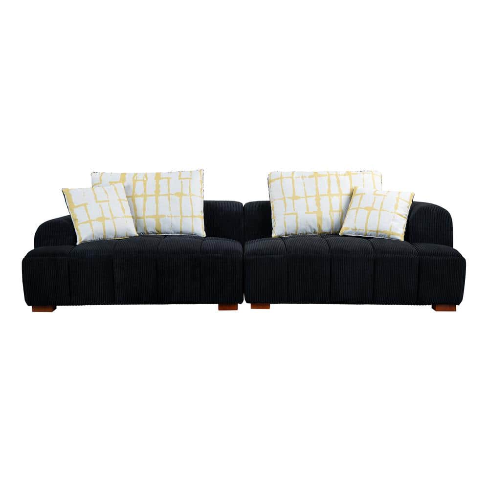 103.9" Black Corduroy Fabric Lawson Sofa with Wood Legs