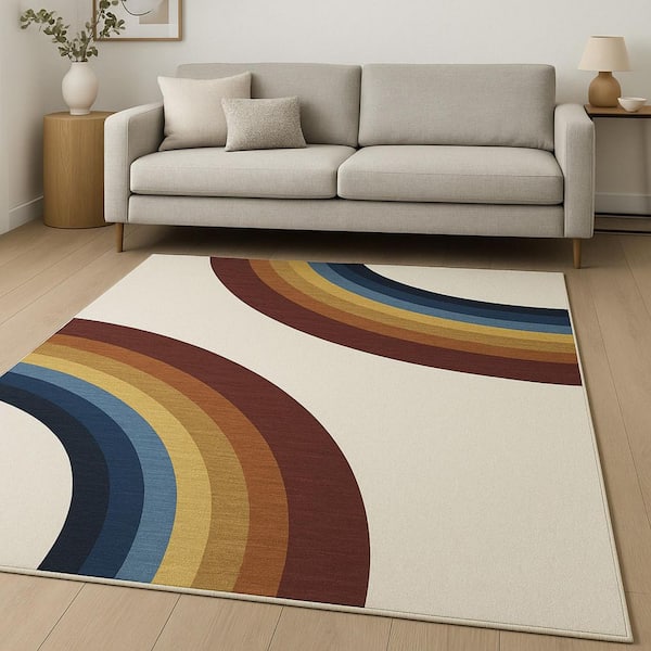 7 ft. x 10 ft. Red Orange And Blue Juvenile Rainbows Youthful Area Rug