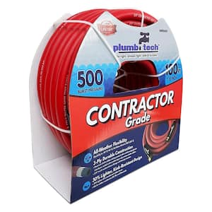 5/8 in. x 100 ft. Premium Red Nitrile Rubber Multi-Purpose Hot/Cold Water Hose: Contractor Grade, BP 500 PSI