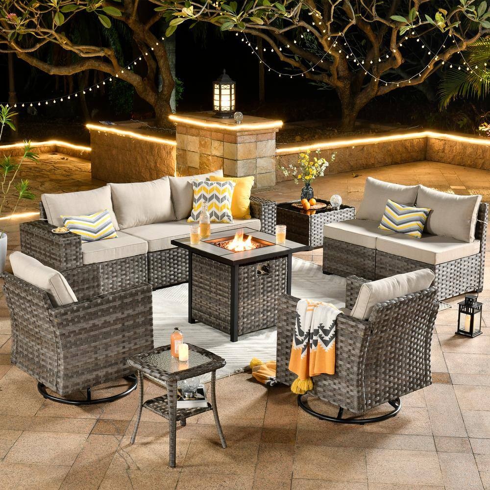 HOOOWOOO Tahoe Grey 10-Piece Wicker Swivel Rocking Outdoor Patio ...