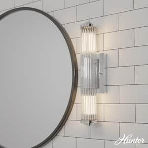 Holly Grove 18 in. 2-Light Chrome Vanity Light with Clear Ribbed Glass Shades