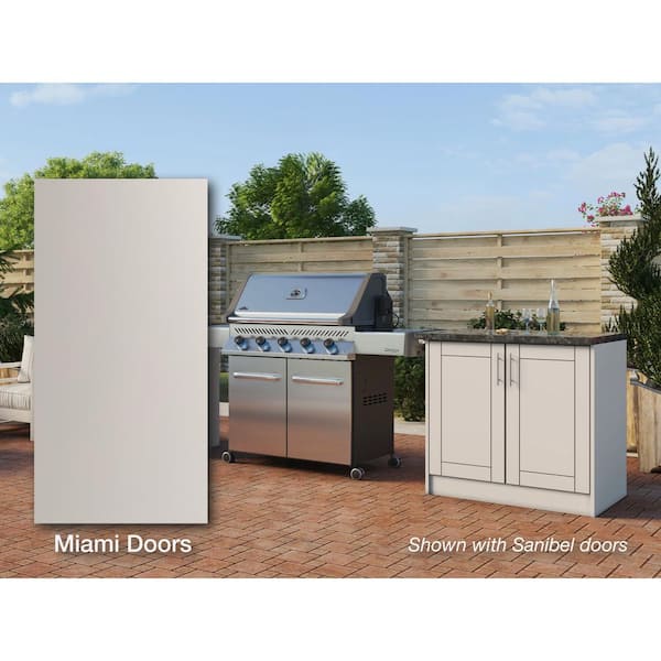 Miami Shoreline Gray 16 piece 73.25 in. x 34.5 in. x 25.5 in. Outdoor Kitchen Cabinet Island Set