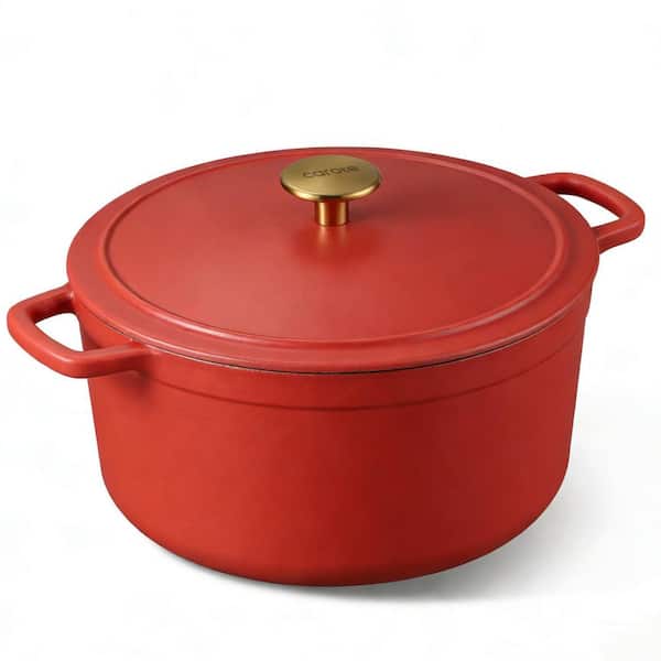 Enameled Cast Iron Dutch Oven 5 qt. Round Red Finish Compatible with All Cooktops Kitchen Pot with Lid
