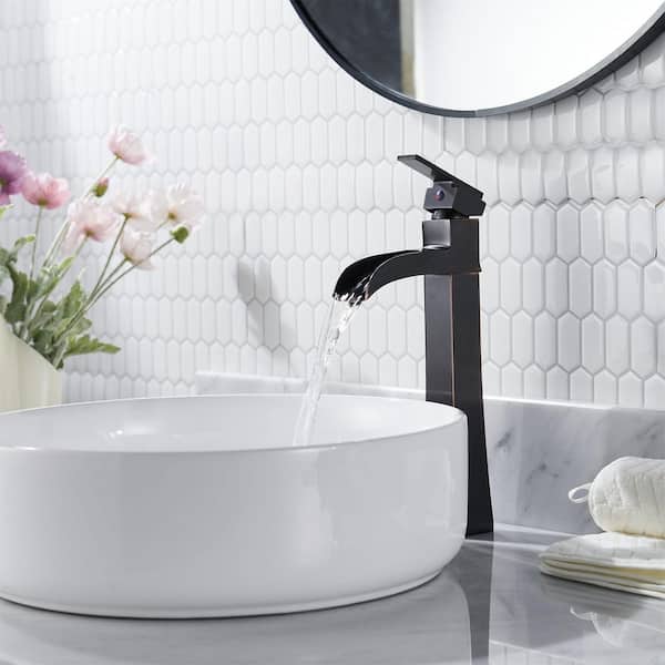 Waterfall Single Handle Bathroom Faucet with Metal Pop-Up Drain in Oil Rubbed Bronze