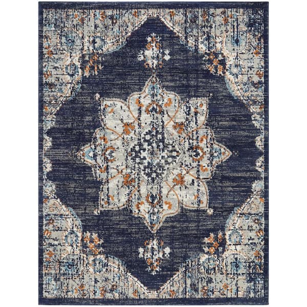 StyleWell Aurora 6 ft. 7 in. x 9 ft. Blue Medallion Area Rug