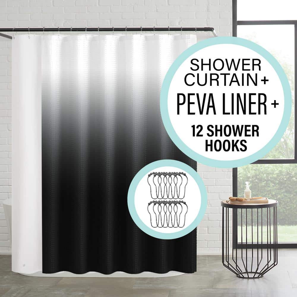 Black and White Ombre PEVA Shower Curtain Set with Hooks
