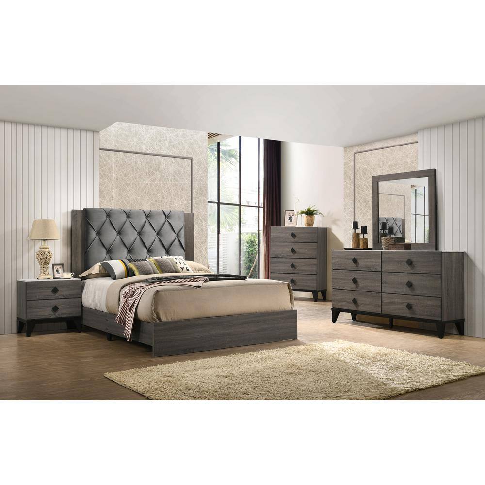 Madelyn Walnut Velvet Upholstered Full Panel Bed with Tufted Headboard
