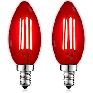 40-Watt Equivalent LED Red Light Bulbs, 4.5-Watt, Colored Glass Candelabra Bulb, UL Listed, E12 Base (2-Pack)