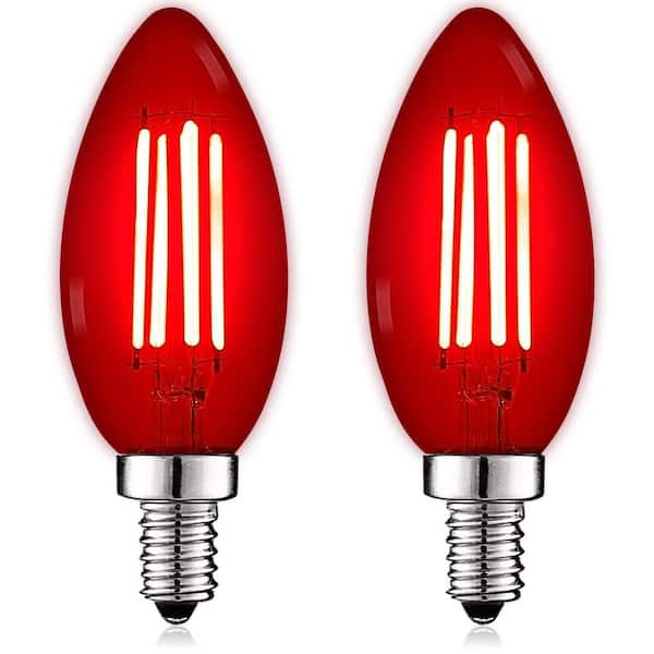 LUXRITE 40-Watt Equivalent LED Red Light Bulbs, 4.5-Watt, Colored Glass Candelabra Bulb, UL Listed, E12 Base (2-Pack)
