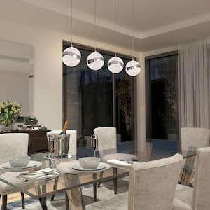 Wavey 27-Watt 4 Light Chrome Modern Integrated LED Pendant Light Fixture for Dining Room or Kitchen