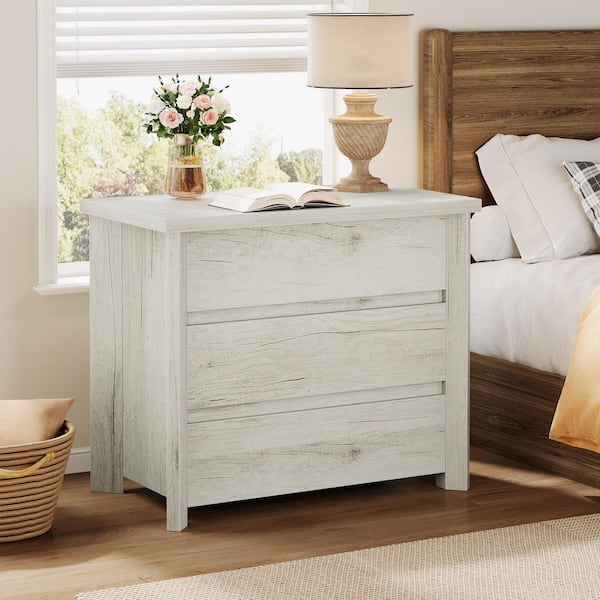 Fenley White Oversized Nightstands, 3-Drawer 31.5 in. Bedside Table, Large Nightstands for Bedroom