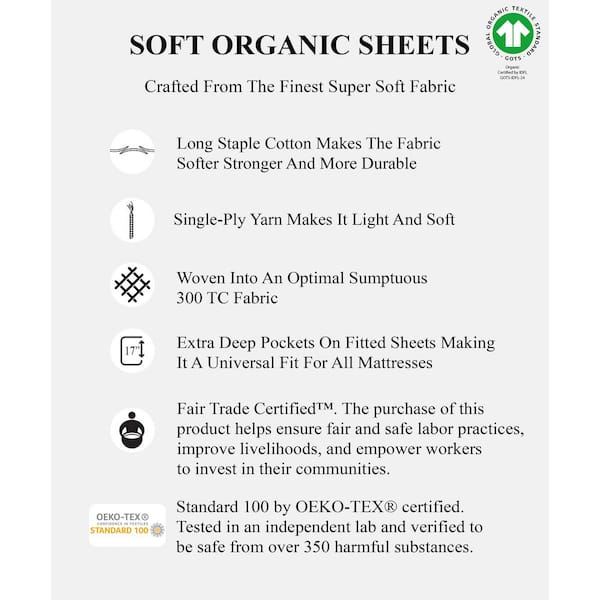 A1HC GOTS Certified Organic Cotton Dark Grey Sateen Weave 300TC Single Ply  California King Fitted Sheet