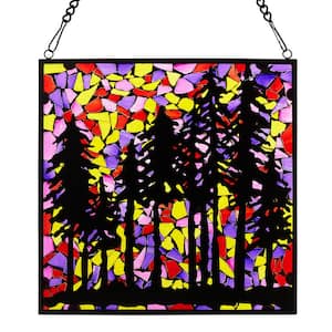 Modern Style Evergreen Trees Stained Glass Mosaic Window Panel in Multicolored
