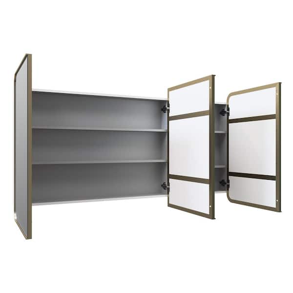Calla 60 in. W x 32 in. H x 5 in. D Satin Brass Recessed Medicine Cabinet with Mirror