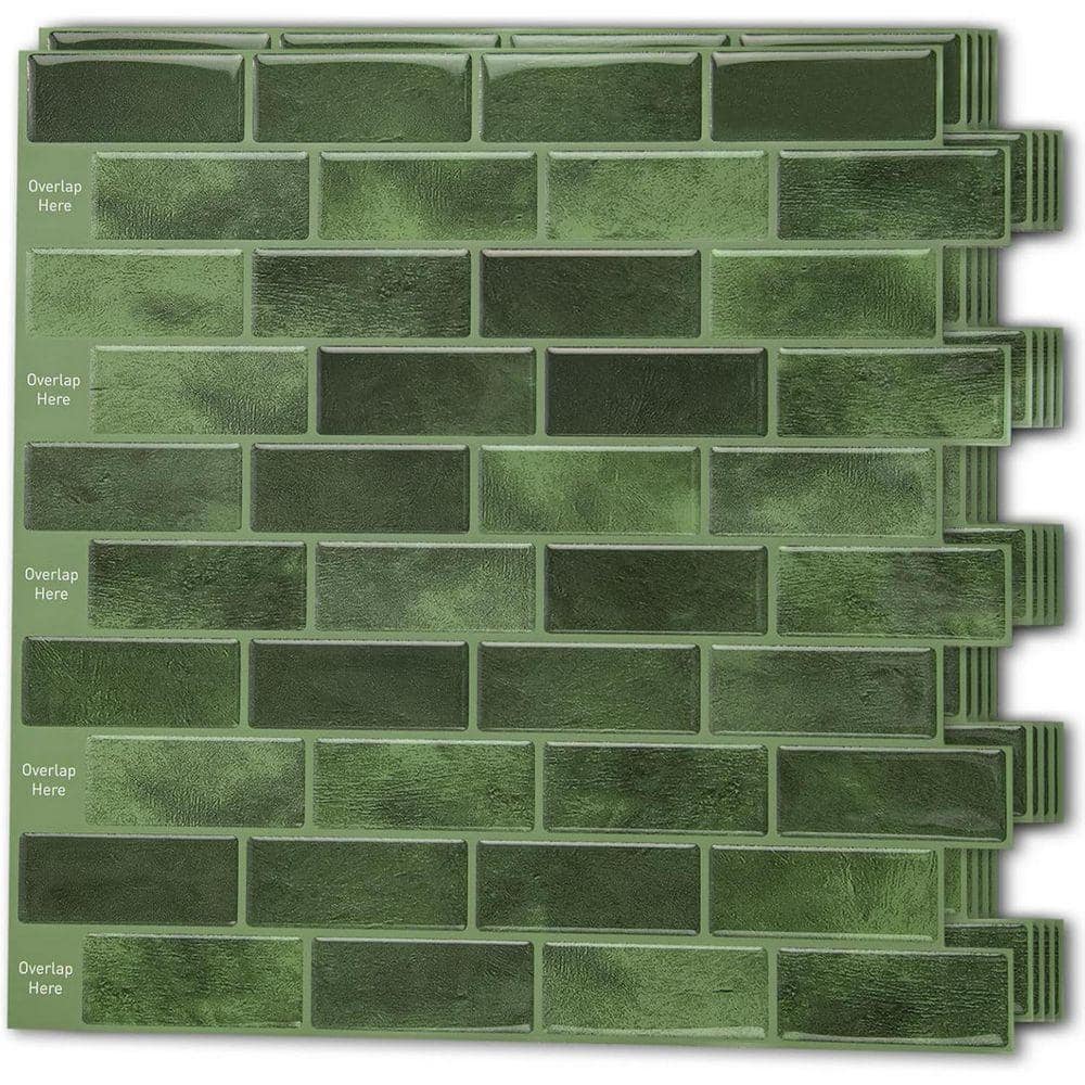 Jade Green 12 in. x 12 in. Vinyl Peel and Stick Backsplash 10-Pack