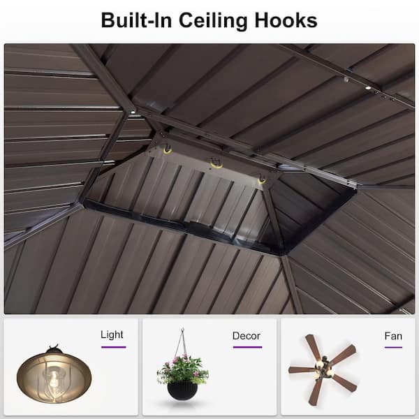 PURPLE LEAF 10 ft. x 12 ft. Bronze Aluminum Outdoor Hardtop Gazebo