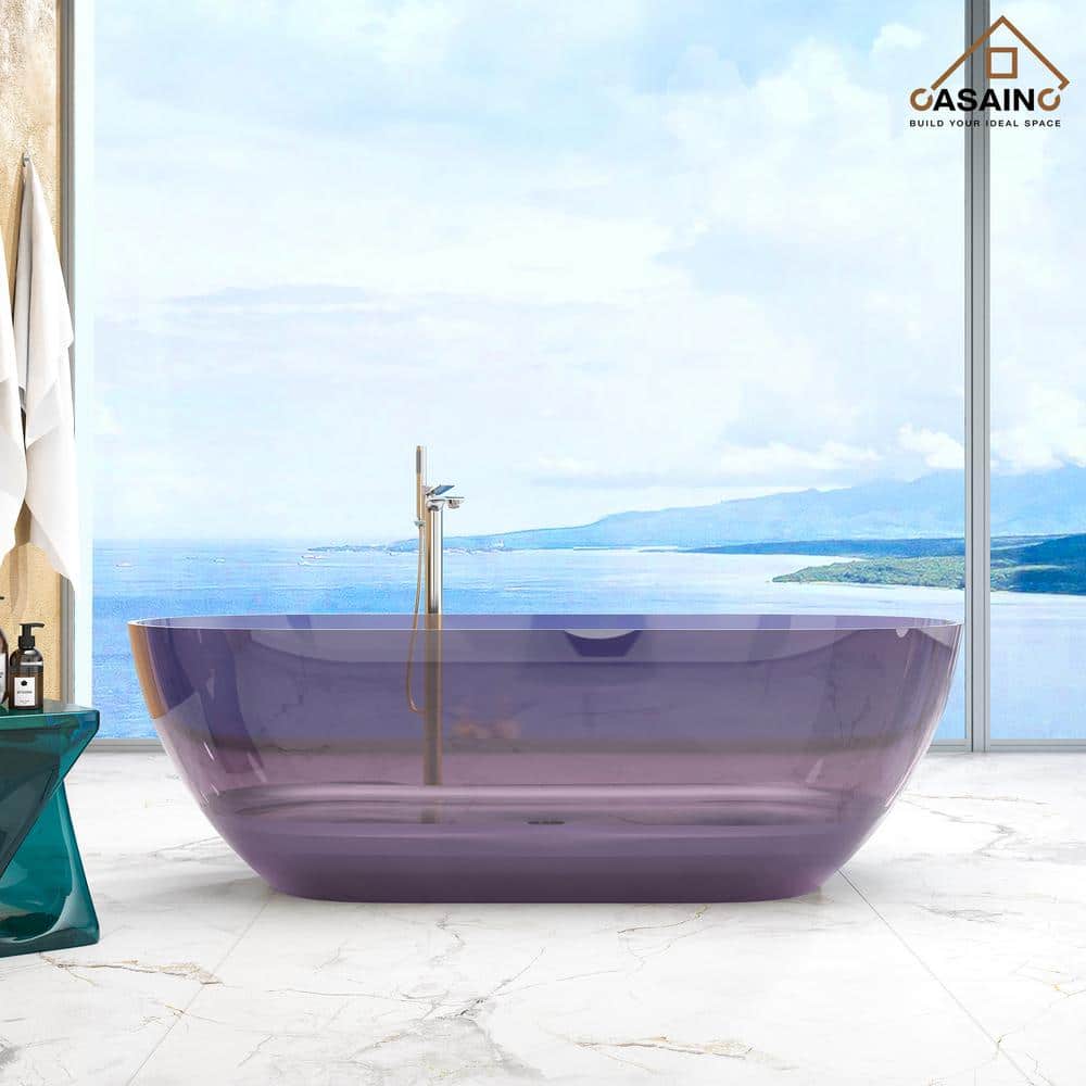 69'' Purple Transparent Resin Freestanding Soaking Bathtub