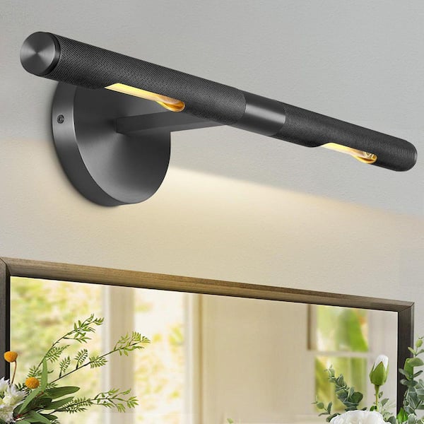 24 in. 2-Light Dimmable Black Wall Sconce, Knurled Picture Light, Hardwired Vanity Light for Gallery, Library, Painting