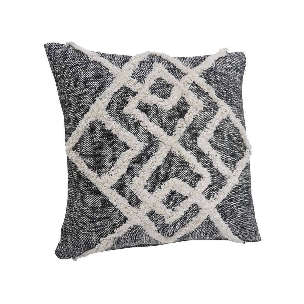 Black and Cream Tufted Geometric Diamond Square Throw Pillow, 20"