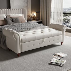 Beige Tufted Armed Storage Bedroom Bench 24.4 in. H x 63 in. W x 22 in. D