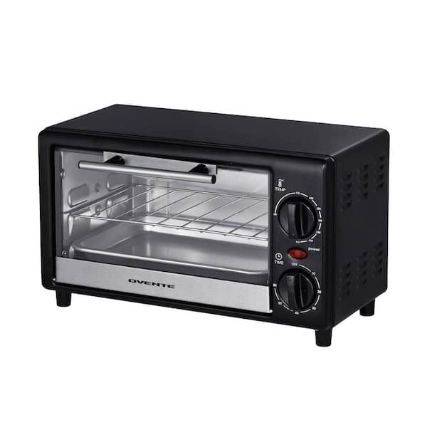 8L Toaster Oven 750W, adjustable temp, 60-min Timer, Easy-Clean Pan. Cooks Pizza, Toast, Muffins, Broil, Black