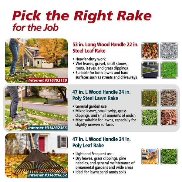 47 in. L Wood Handle 24 in. Poly Leaf Rake