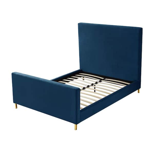Inspired Home Stefania Navy Queen Size Platform Bed Upholstered Velvet