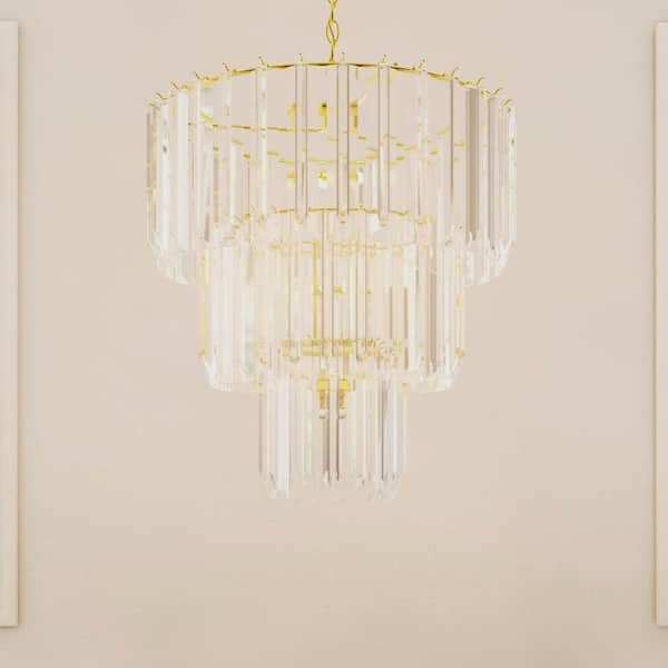 Bel Air Lighting Tranquility 9-Light Polished Brass Chandelier Light Fixture with Beveled Acrylic Crystal Shade