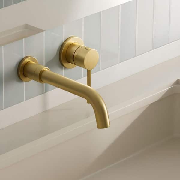 ANGELSEY Single Handle Wall-Mount Bathroom Sink Faucet Trim with Pop-Up Drain in Brushed Gold