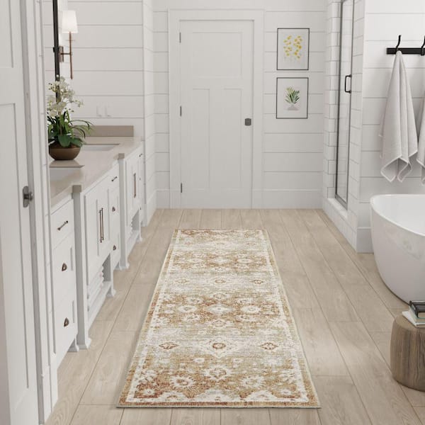 Astra Machine Washable Copper 2 ft. x 8 ft. Distressed Traditional Runner Area Rug