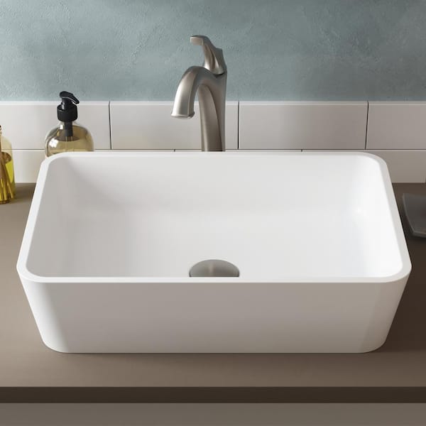 KRAUS Natura Rectangle Solid Surface Vessel Sink in White KRAUS Natura Rectangle Solid Surface Vessel Sink in White