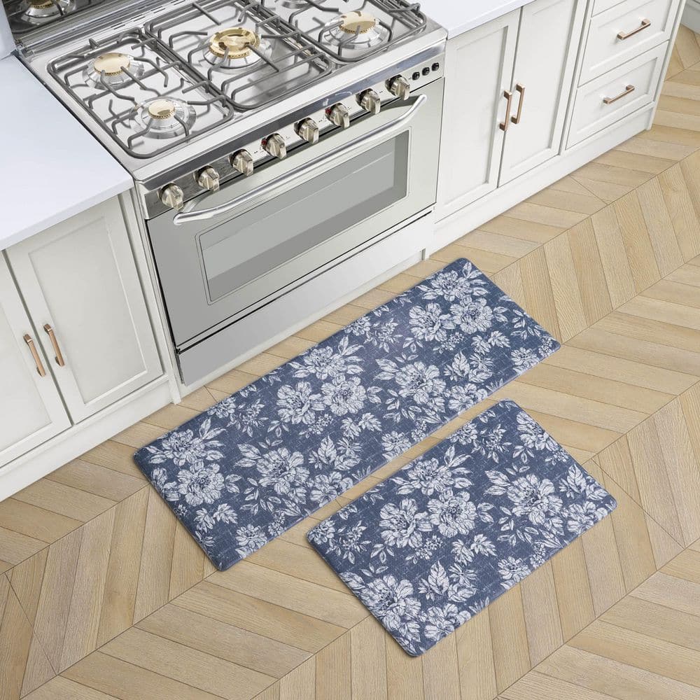 Navy Floral Anti-Fatigue Comfort Mats Set
