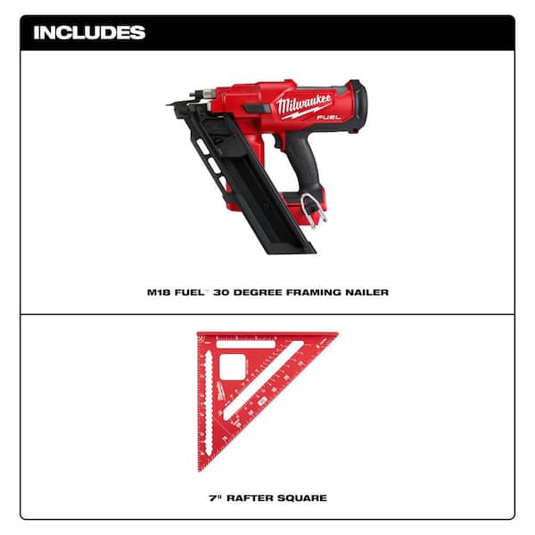 Milwaukee M18 FUEL 3-1/2 in. 18-Volt 30-Degree Lithium-Ion Brushless Cordless Framing Nailer (Tool-Only) W/7 in. Rafter Square